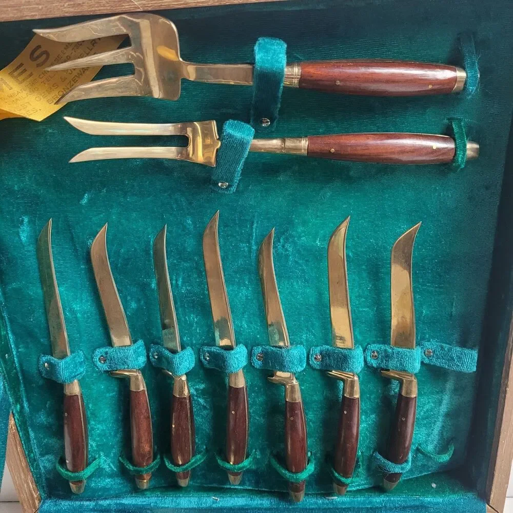 Vintage JAMES Bangkok Thailand 28 pcs Bronze Brass Silverware Utensil Set